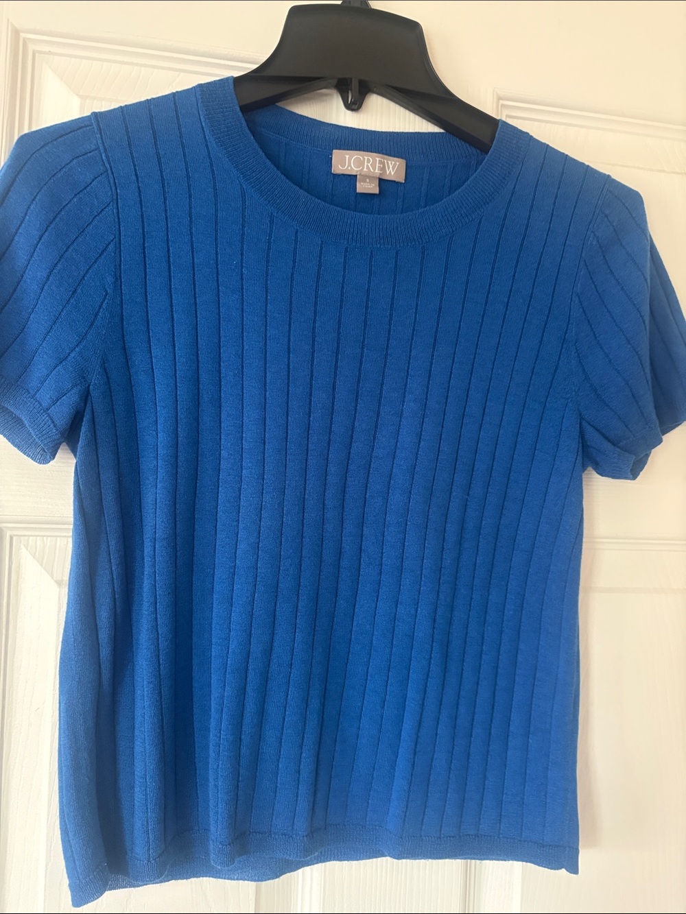 J. Crew Bright Cobalt Blue Ribbed Short Sleeve Sweater